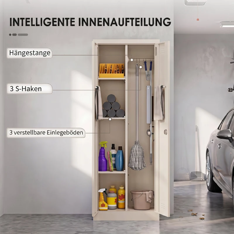 HOMCOM Besenschrank Mehrzweckschrank aus Stahl Vorratsschrank mit Staubsaugerfach & Verstellbaren Einlegeböden 60 x 40 x 165 cm