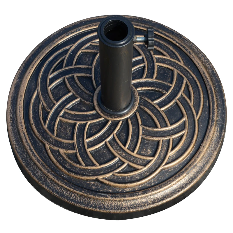 Outsunny Base per Ombrellone Rotonda da 12kg in Resina con Decorazione, per Pali da 38mm e 48mm, Φ45x33cm, Bronzo