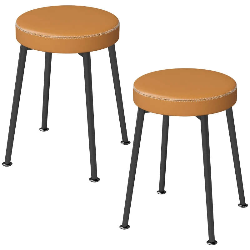 HOMCOM Lot de 2 chaises de salle à manger rondes, chaises de cuisine empilables avec assise rembourrée en PU, marron et noir
