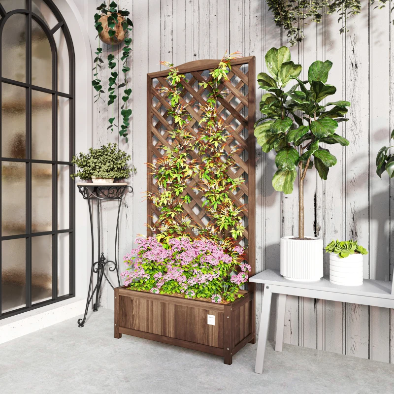 Outsunny Jardinière avec Treillis bac à Fleurs 76 x 36 x 170 cm Fond à Lattes Bois Sapin pré-huilé marron foncé