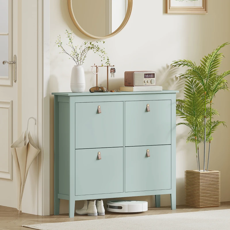 HOMCOM Scarpiera Slim 4 Cassetti per 20 Paia di Scarpe Taglia EU44 e Ripiani Regolabili, 105x24x95.5cm, Verde