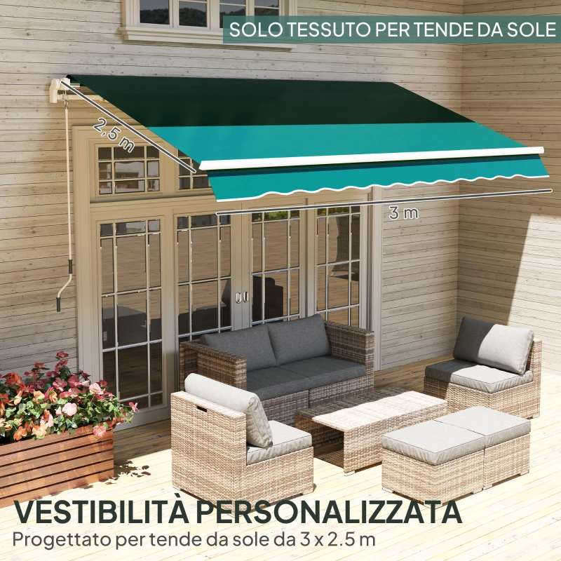 Outsunny Telo di Ricambio per Tenda Parasole Retrattile 3x2.5 m in Poliestere Anti UV 50+ Verde
