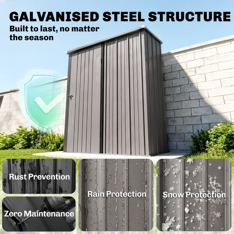 Outsunny 5.3 x 3.1ft Corrugated Steel Garden Shed - Light Grey