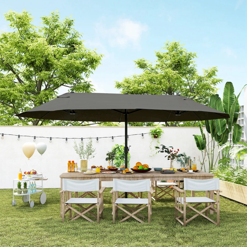 Outsunny Ombrellone da Giardino Doppio da Giardino 4.6x2.7 m a 12 Stecche con Prese d'Aria e Manovella, Ombrellone per Esterno in Acciaio e Poliestere, Anti UV, per Balcone e Terrazza, Grigio