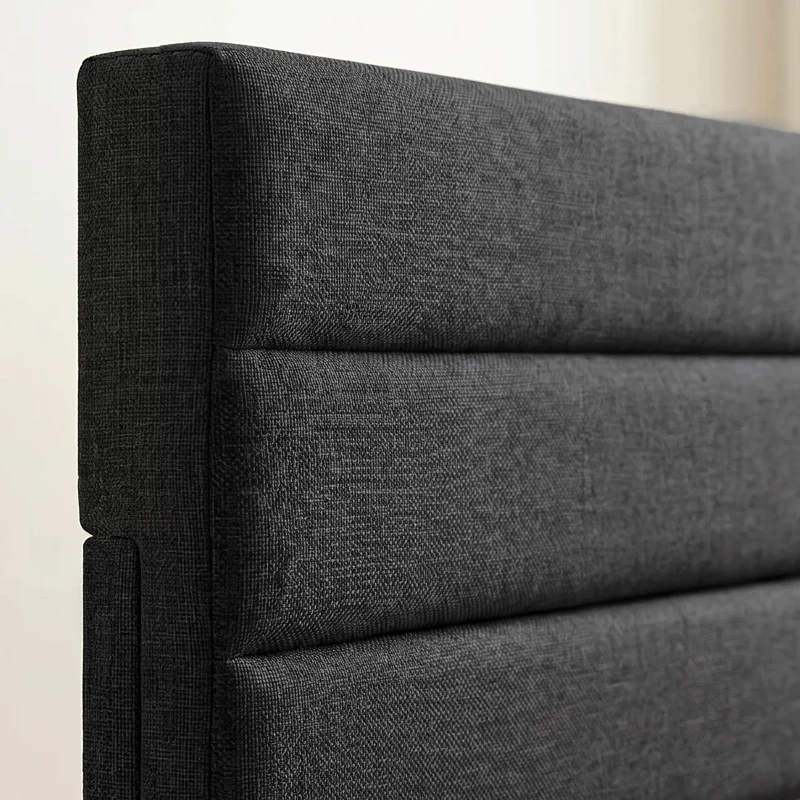 HOMCOM Cama Matrimonial 164x208 cm en Tejido Efecto Lino con Cabecero Regulable Negro