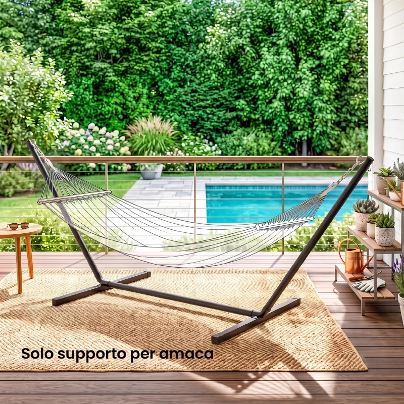 Outsunny Supporto per Amaca 330-360 cm in Metallo con Bordi in Gomma, 360x92x112 cm, Nero