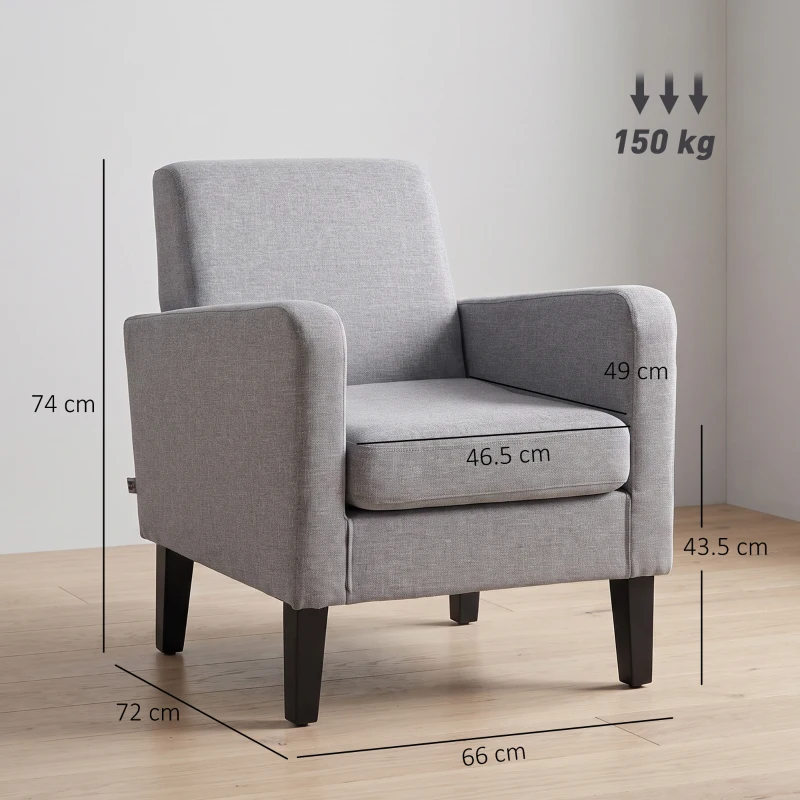 HOMCOM Linen-Look Boxy Armchair - Light Grey