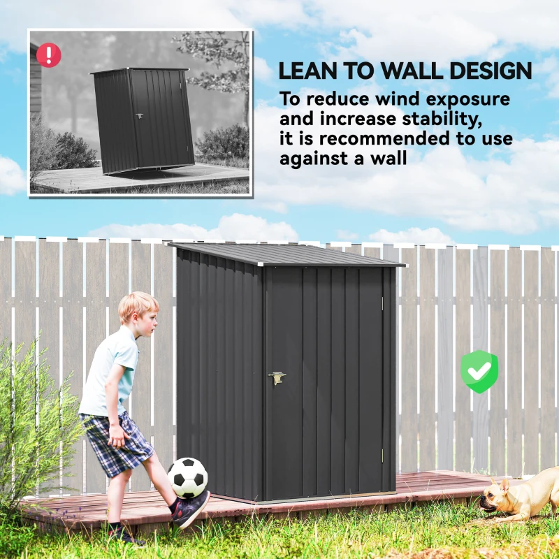 Outsunny 3.3 x 3.4ft Lean To Steel Garden Shed, with Locking Door - Dark Grey