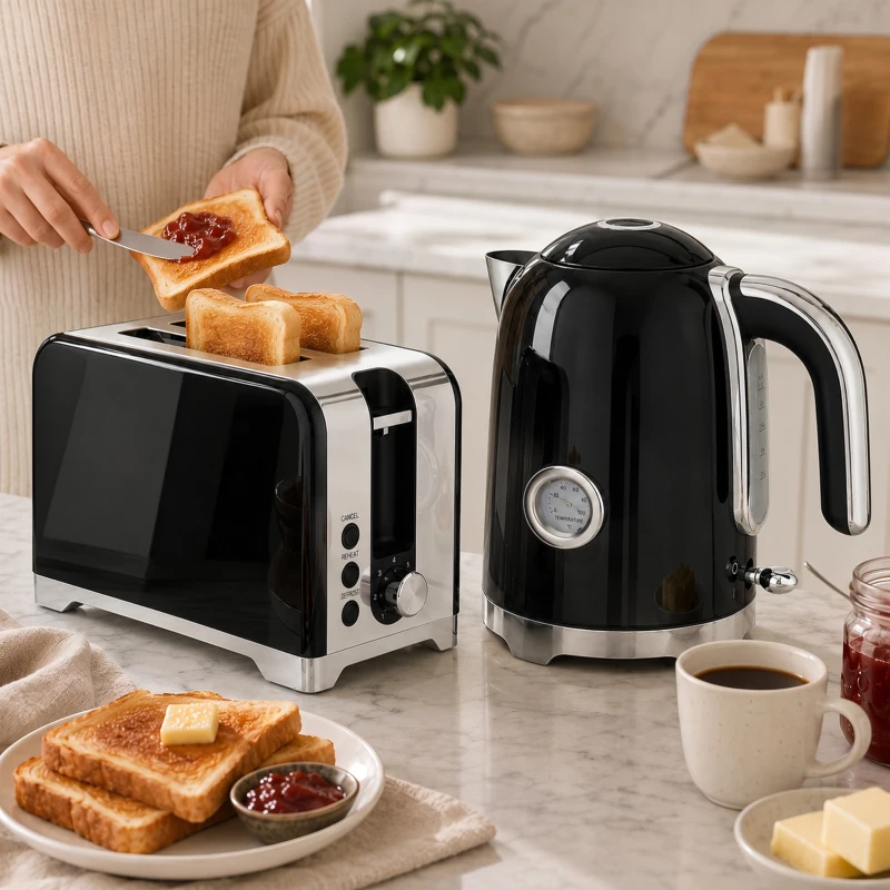 HOMCOM Set fierbător și prăjitor cu termometru, 1,7 l, fierbător 2200 W, prăjitor 2 felii cu 7 trepte de rumenire