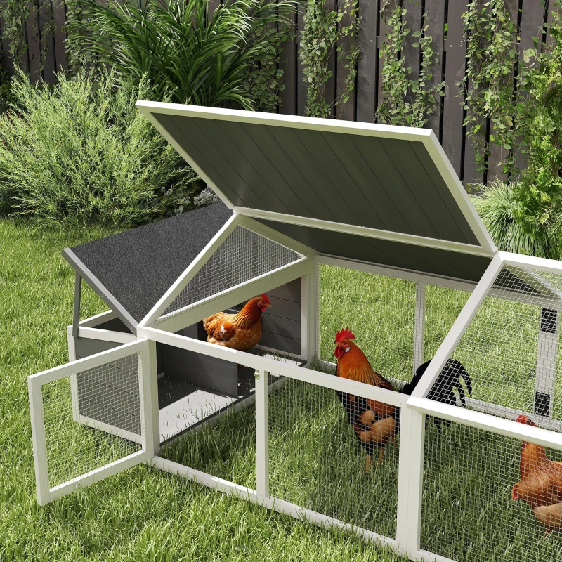 PawHut Poulailler pour poules cage à poule avec nichoir porte et toit ouvrable pour 4 et 8 poules 240 x 112,5 x 76 cm blanc
