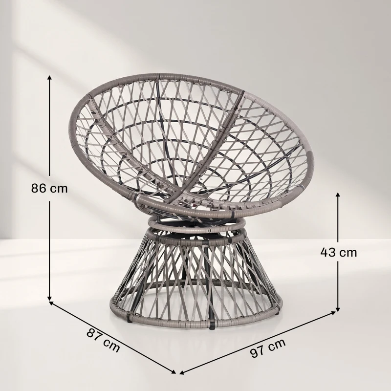 Outsunny 360° Swivel Rattan Moon Bowl Chair Round Lounge Garden Wicker Basket Seat with Padded Cushion Oversized for Outdoor Indoor, Beige
