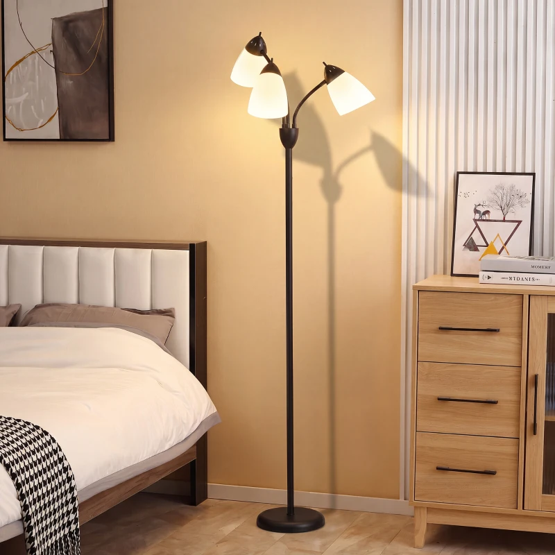 HOMCOM Arc Tree Floor Lamp with 3 Adjustable Rotating Lights, Industrial Standing Lamp with Steel Frame for Bedroom Living Room, 155cm, Black