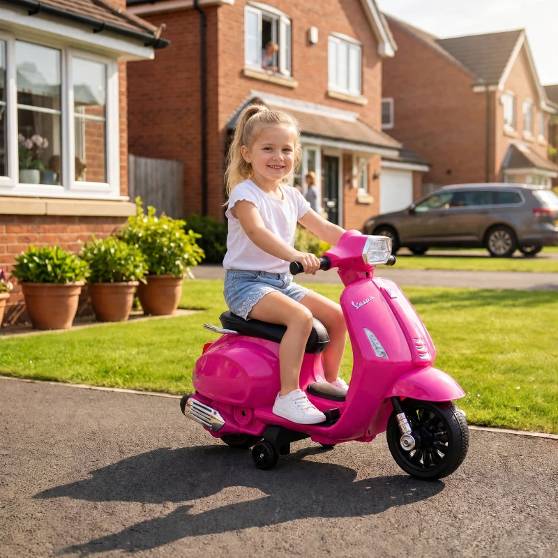AIYAPLAY Moto électrique enfants 6 V, voiture électrique enfants avec Roues d'Apprentissage, pour 2-4 Ans, 71 x 37 x 52 cm, Rose