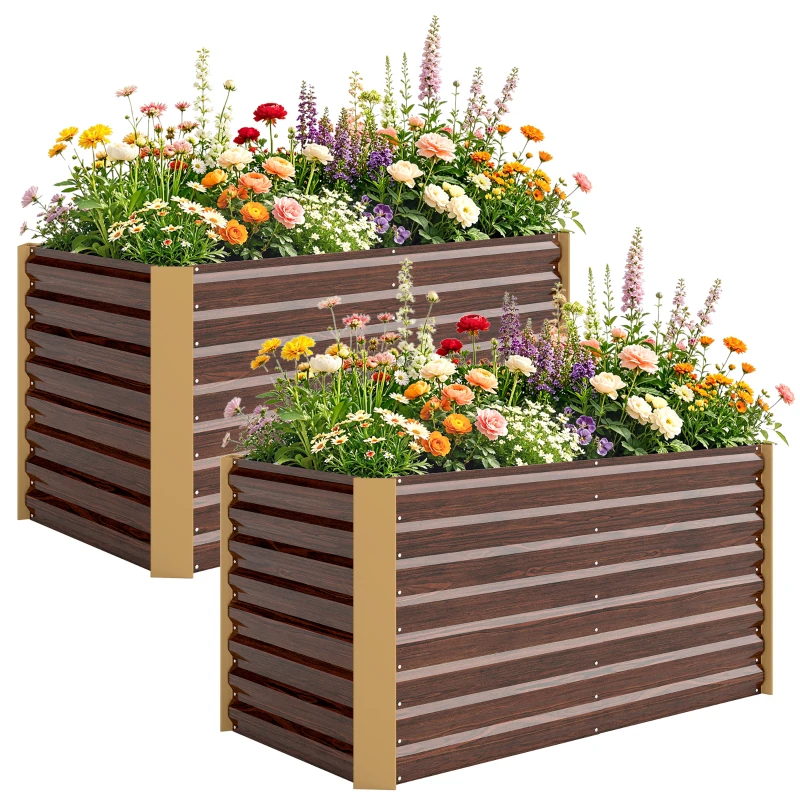 Outsunny Hochbeet 2er-Set, Pflanzkasten, extra tief, Metall, 120 x 60 x 60 cm Braun