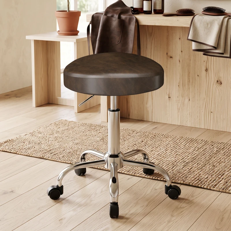 HOMCOM Drehhocker 360° mit höhenverstellbarer Sitzfläche, Kunstleder, Tragkraft 120 kg, 39x34.5x52-67.5 cm, Braun
