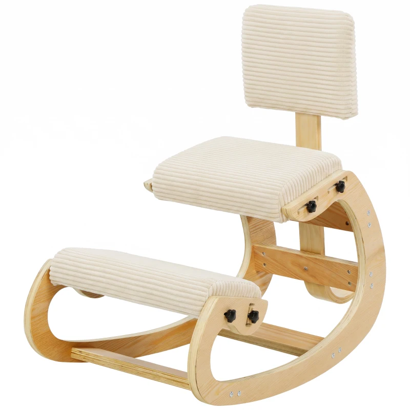 HOMCOM Scaun ergonomic pentru genunchi, scaun genunchi cu spătar, aspect cord, scaun de birou pentru acasă, birou, meditație, alb crem