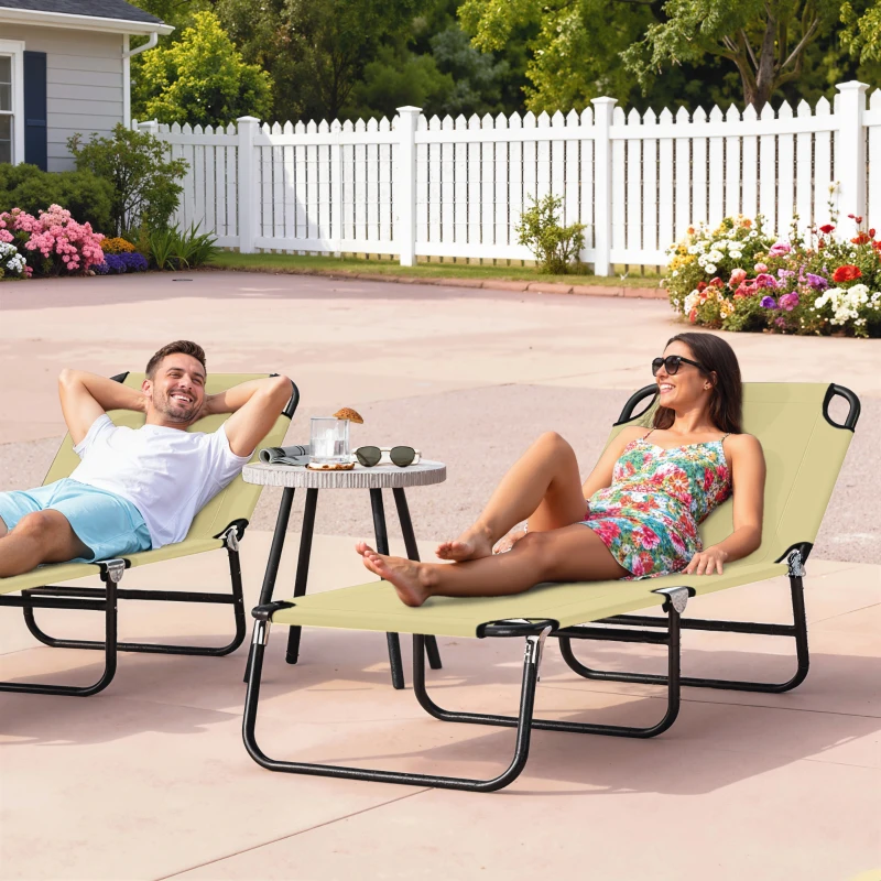 Outsunny Foldable Sun Lounger with 5-Position Adjustable Backrest, Outdoor Portable Recliner Chaise Lounge Chair with Oxford Fabric for Patio, Beach, Garden, Camping, Beige