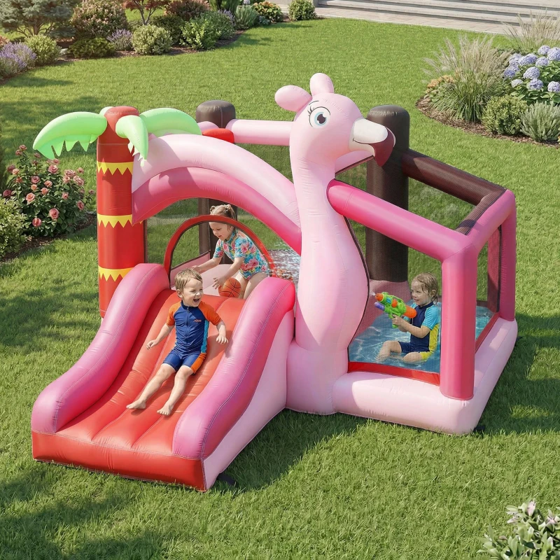 AIYAPLAY Inflatable Bounce House for Kids with Slide, Ball Pit, Basketball Hoop and Blower for Indoor Outdoor Garden, Pink