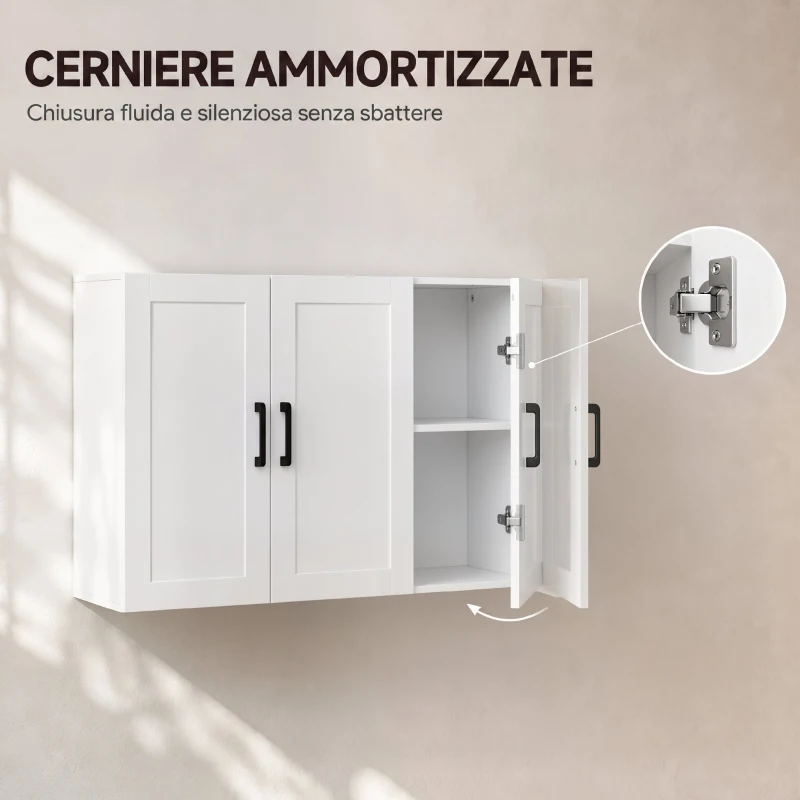 HOMCOM Mobile Bagno da Parete con 3 Ante, Ripiano Regolabile, per Soggiorno e Ingresso, Salvaspazio, 90x30x60 cm, Bianco
