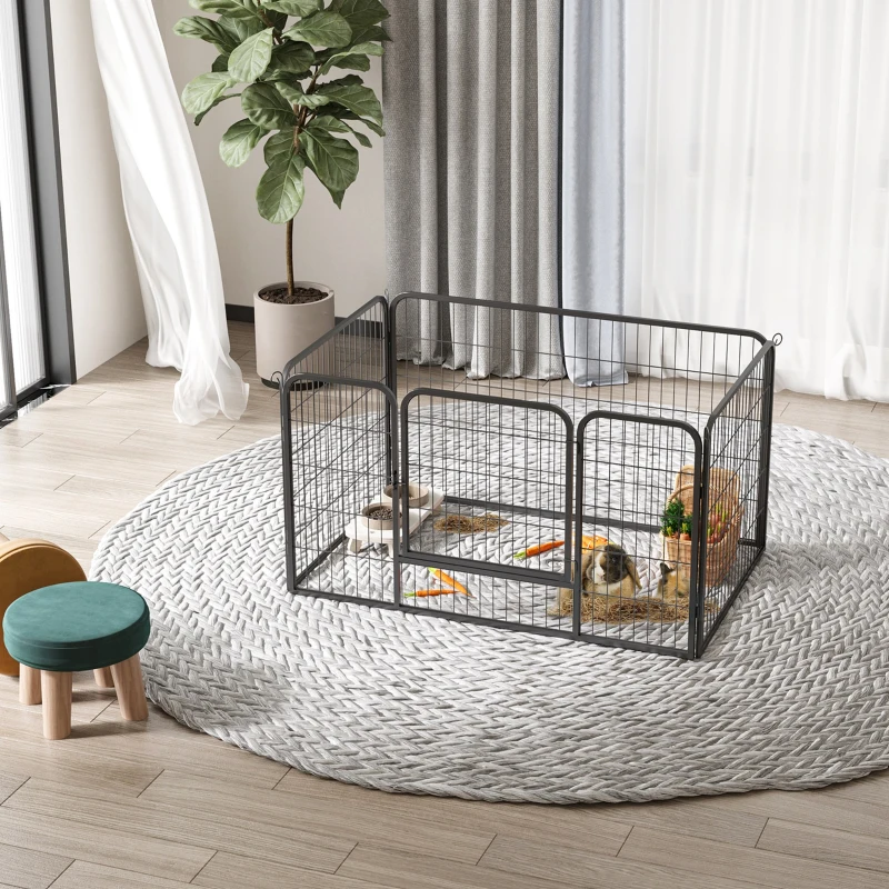 PawHut Luxe parc enclos modulable acier 4 panneaux et 1 porte pour chiens, lapins, rongeurs, petits animaux, intérieur et extérieur 125L x 70H cm noir