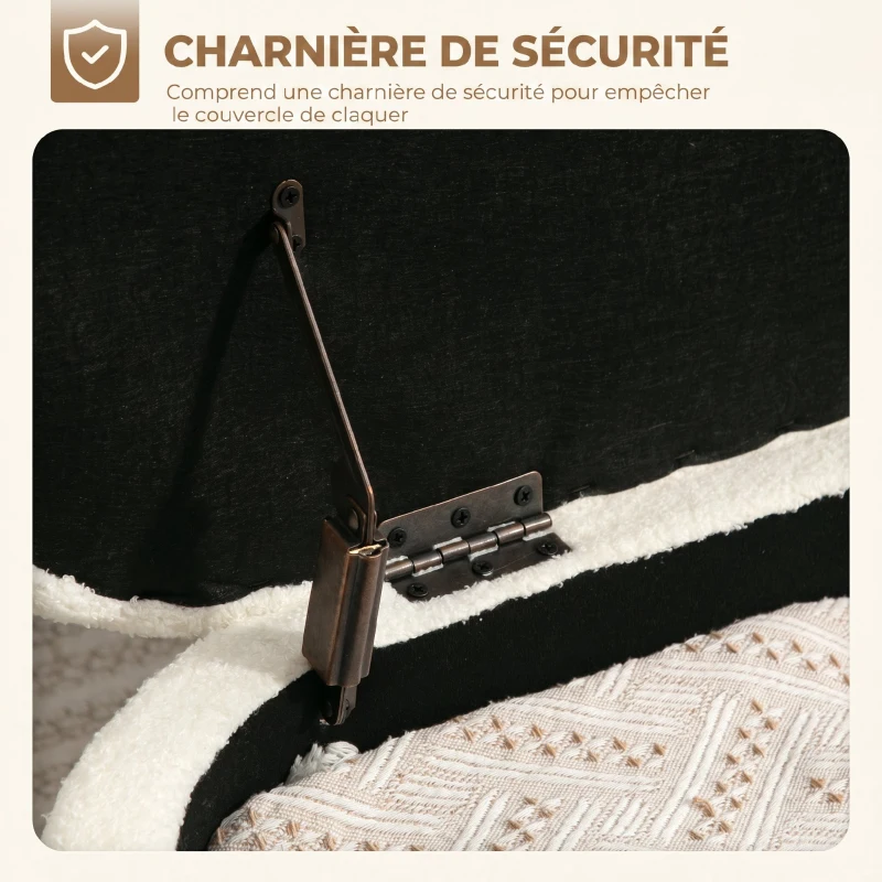 HOMCOM Banc de rangement, banc coffre de rangement en tissu bouclette avec couvercle relevable et pieds en acier, crème