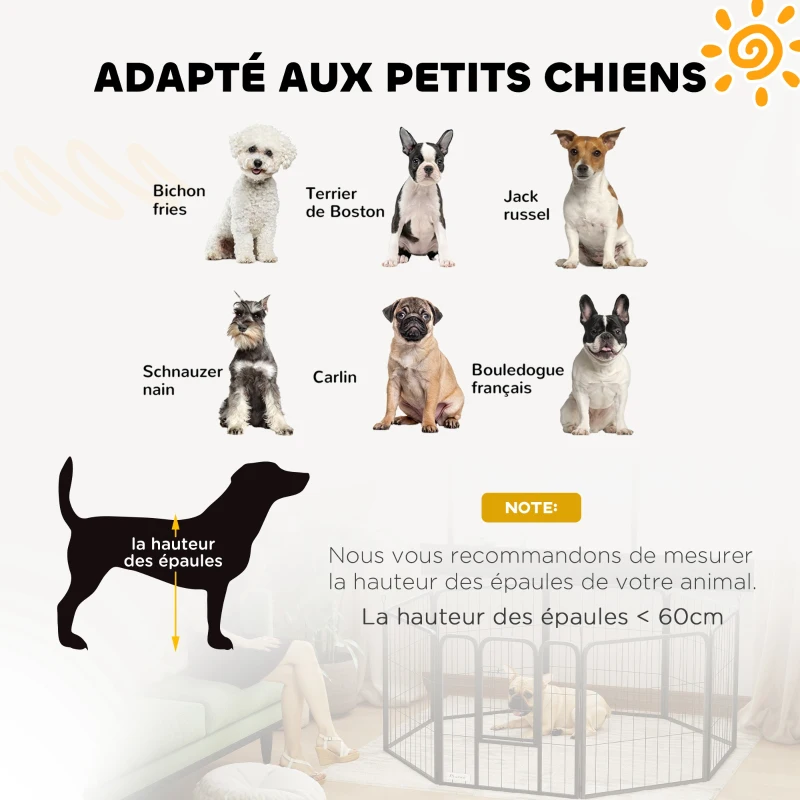 PawHut Parc pour chien enclos chien 8 panneaux modulable et pliable acier avec porte pour chiot intérieur extérieur 60 cm noir