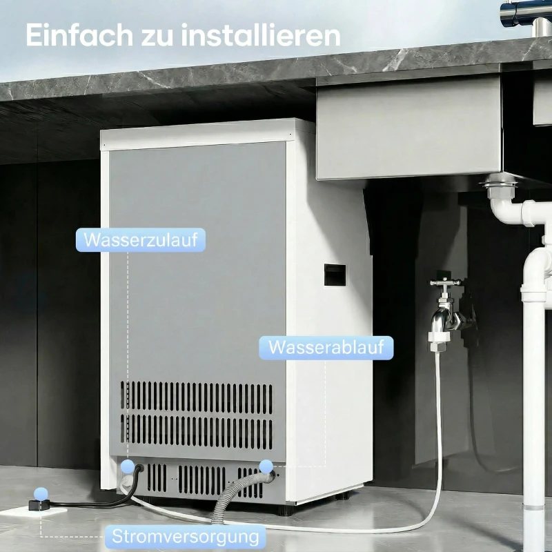 HOMCOM Gewerbliche Eiswürfelmaschine, 55 kg/24h Edelstahl Unterbau- oder freistehende Eiswürfelmaschine mit 13 kg Speicher