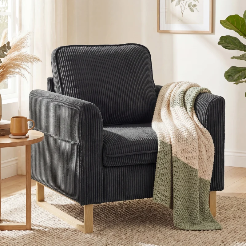 HOMCOM Accent Chair with Pocket Spring, Modern Industrial Armchair with Metal Legs for Livingroom Dark Grey