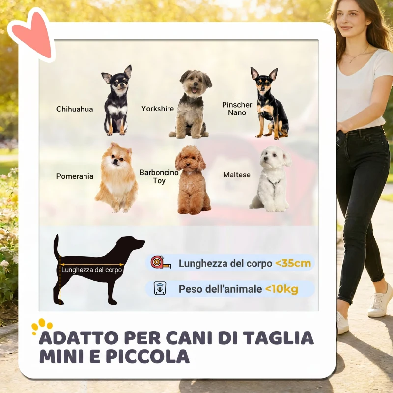 PawHut Passeggino per Cani Piccoli Pieghevole con Portabicchieri e Cestino Portaoggetti, Rosso