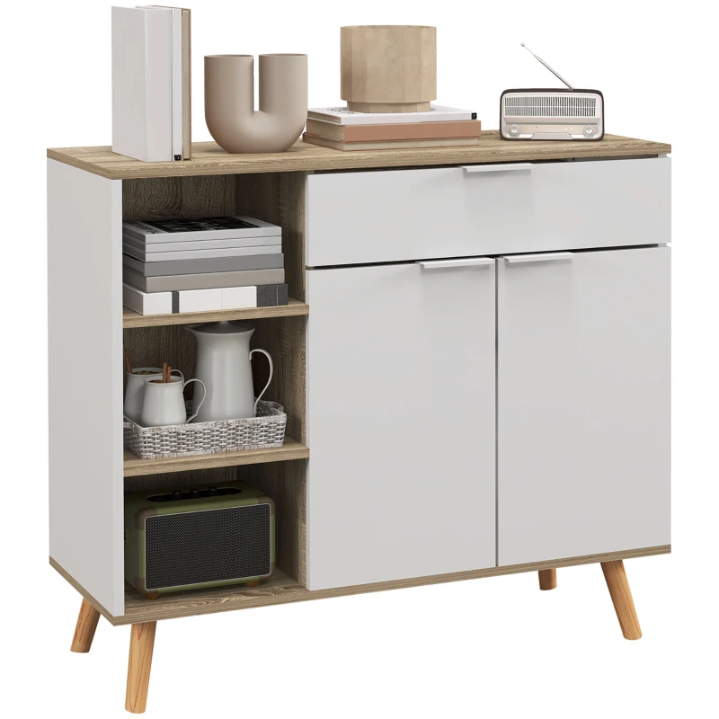 HOMCOM Meuble de rangement buffet cuisine 1 tiroir 1 placard double porte 3 étagères réglables 95 x 35 x 85 cm blanc(m-11)