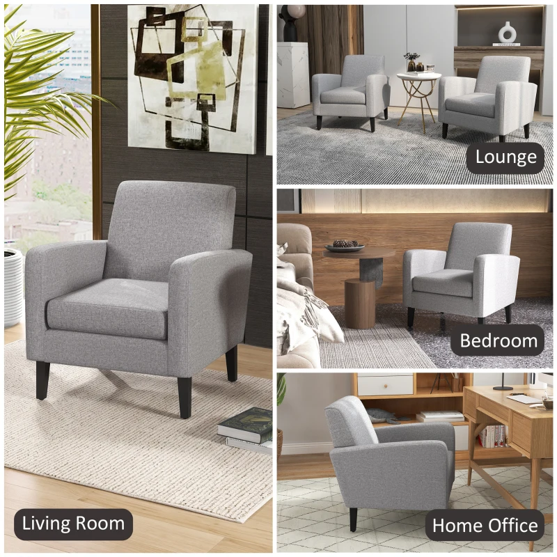 HOMCOM Linen-Look Boxy Armchair - Light Grey