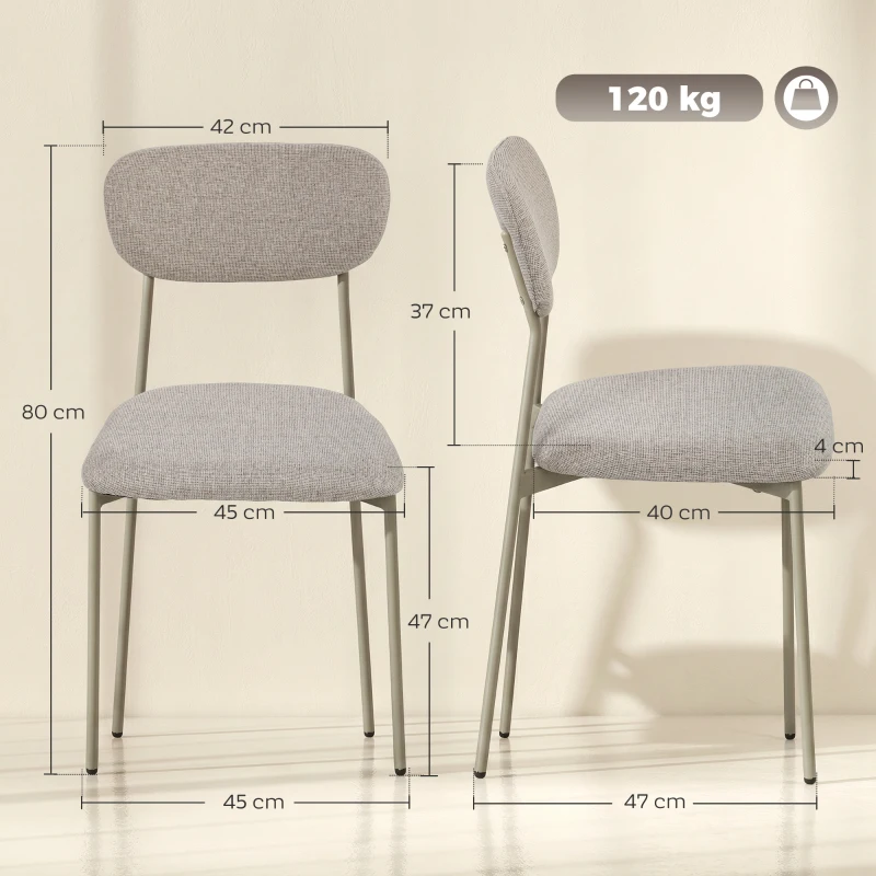 HOMCOM Lot de 2 chaises de salle à manger modernes, chaises de cuisine empilables en tissu effet lin, marron clair