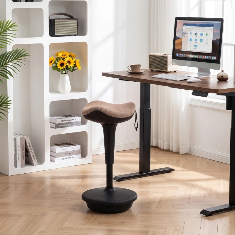 HOMCOM Tabouret dynamique, tabouret assis-debout ergonomique, hauteur réglable, rotatif à 360°, 34 x 34 x 68,5-83,5 cm, marron