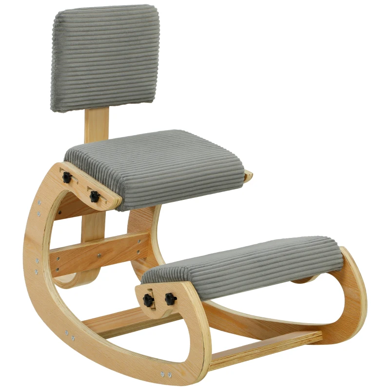 HOMCOM Scaun ergonomic pentru genunchi, scaun-genunchi cu spătar, aspect corduroy, scaun de birou pentru acasă, birou, meditație, gri închis
