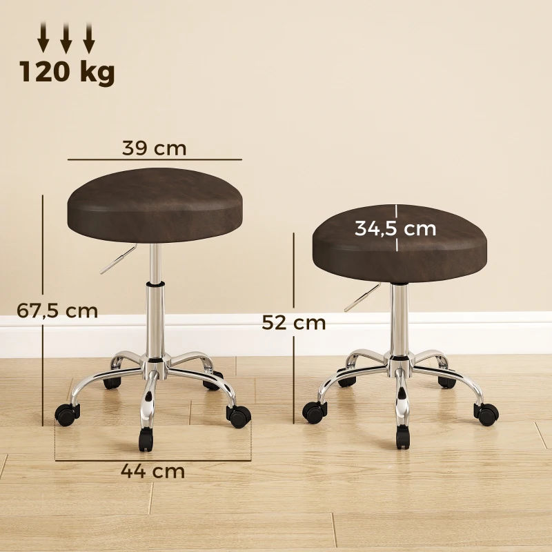 HOMCOM Drehhocker 360° mit höhenverstellbarer Sitzfläche, Kunstleder, Tragkraft 120 kg, 39x34.5x52-67.5 cm, Braun