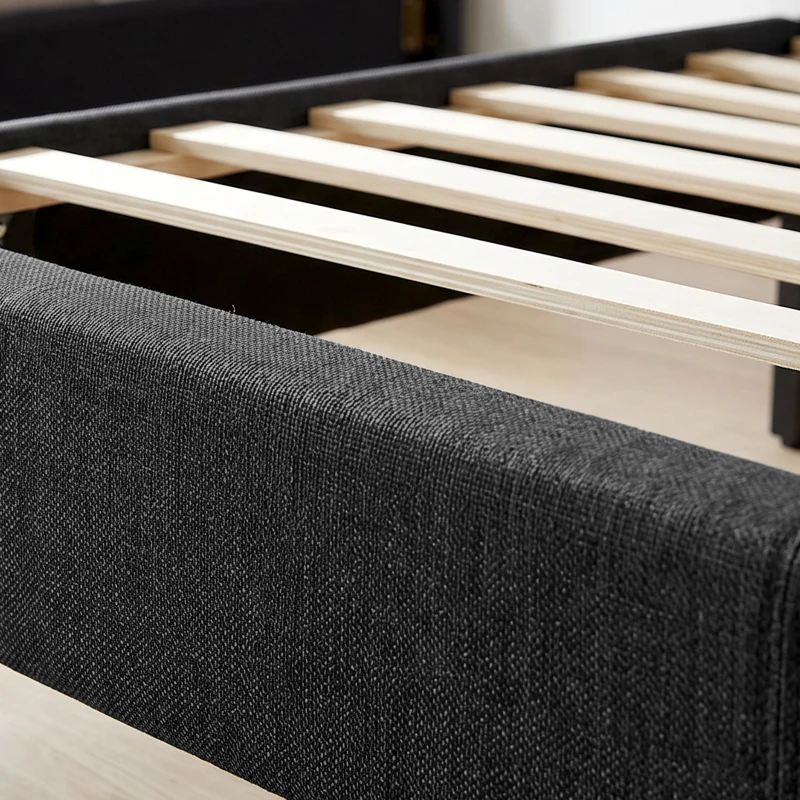 HOMCOM Cama Matrimonial 164x208 cm en Tejido Efecto Lino con Cabecero Regulable Negro