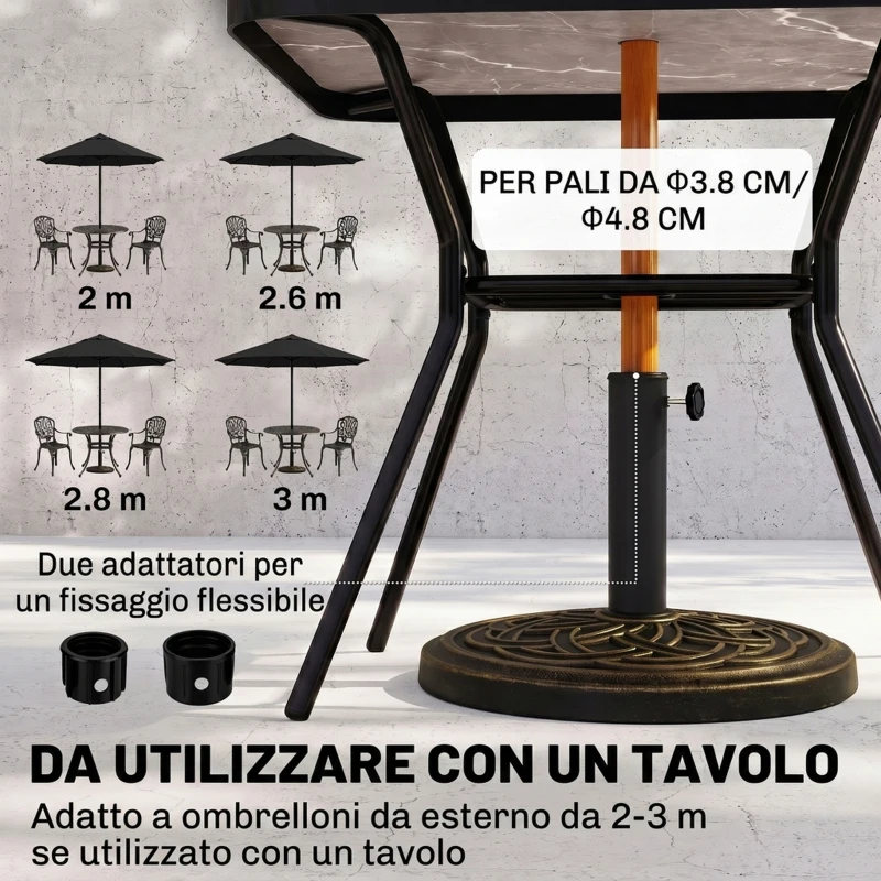 Outsunny Base per Ombrellone Rotonda da 12kg in Resina con Decorazione, per Pali da 38mm e 48mm, Φ45x33cm, Bronzo