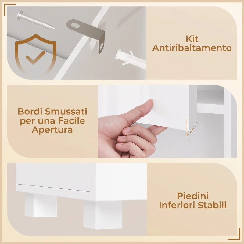 HOMCOM Mobiletto Bagno Alto Lucido con Cassetto e Ripiani Regolabili