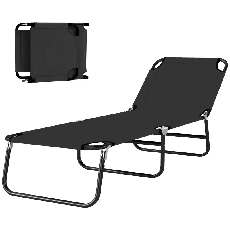 Outsunny Foldable Sun Lounger with 5-Position Adjustable Backrest, Outdoor Portable Recliner Chaise Lounge Chair with Oxford Fabric for Patio, Beach, Garden, Camping, Black