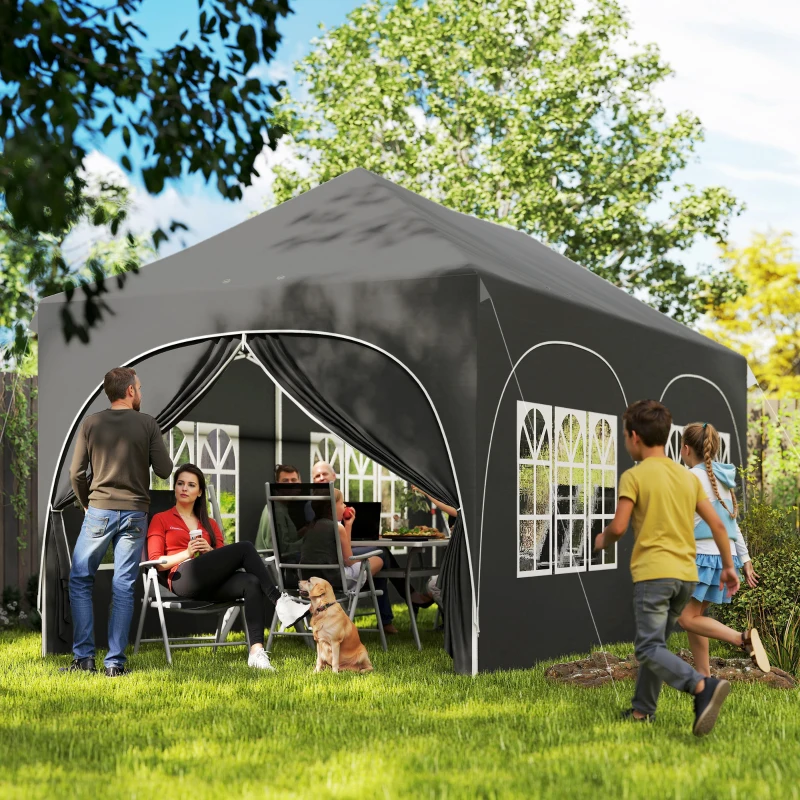 Outsunny Tonnelle pliante barnum imperméable anti-UV  6 parois latérales 6 sacs de sable 12 trous de drainage 3x6m gris