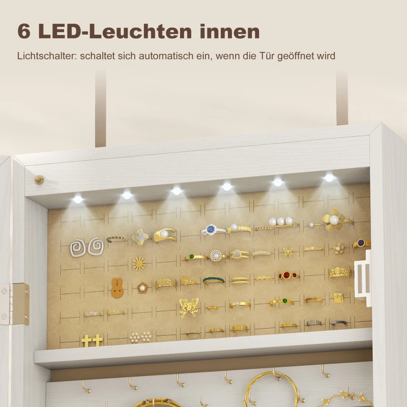 HOMCOM Schmuckschrank mit LED Spiegelschrank Wandschrank Wand-/Türmontage MDF