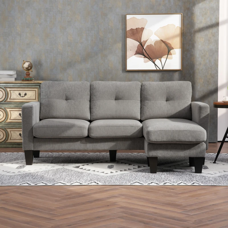 HOMCOM Hoekbank, Hoek-couch met omkeerbare chaiselongue, L-vormige bank, Bekleding in linnenlook, 186 x 130 x 84 cm, Bruin