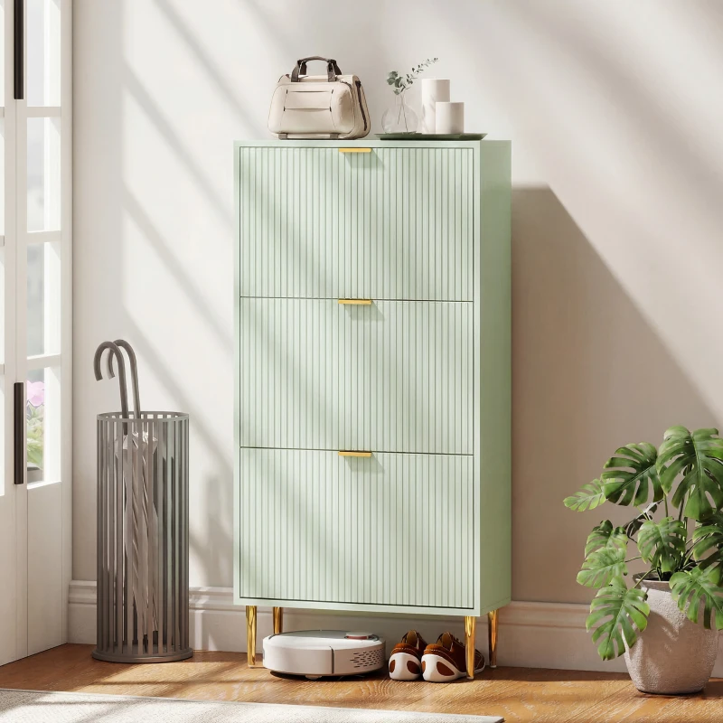 HOMCOM Elegant Three-Drawer Shoe Cabinet - Light Green