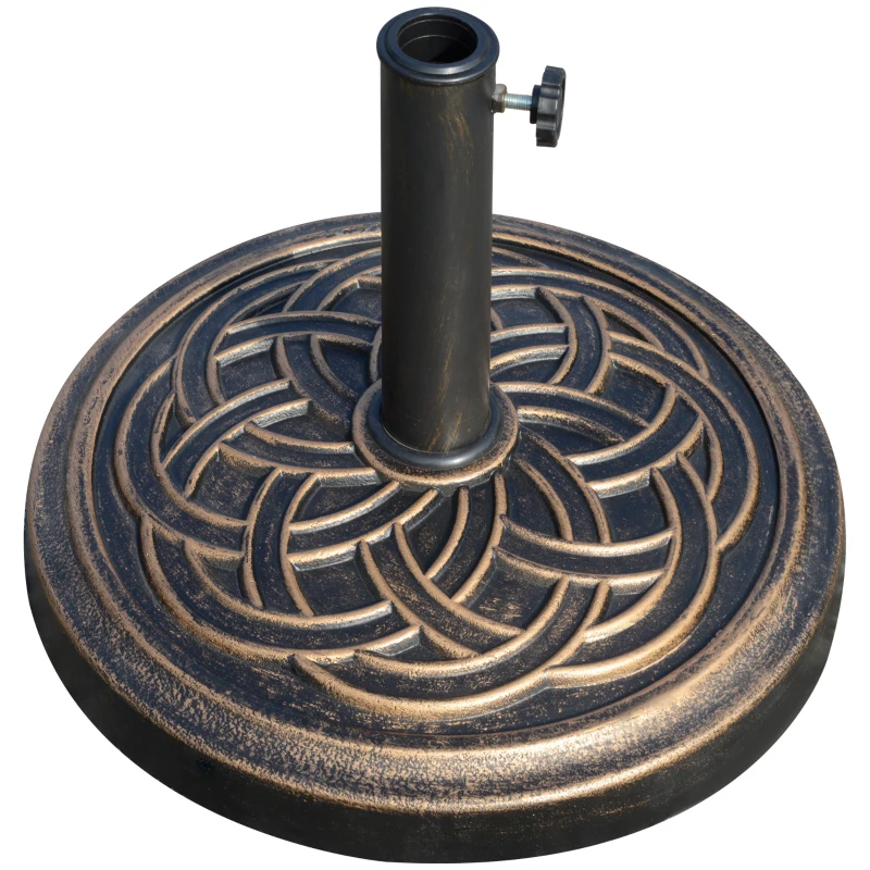 Outsunny Base per Ombrellone Rotonda da 12kg in Resina con Decorazione, per Pali da 38mm e 48mm, Φ45x33cm, Bronzo