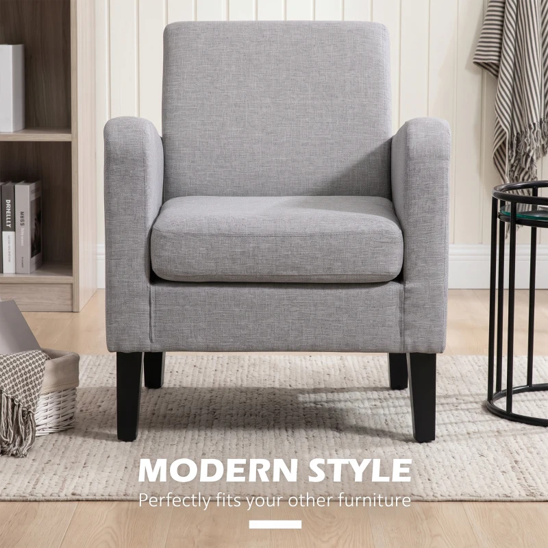 HOMCOM Linen-Look Boxy Armchair - Light Grey