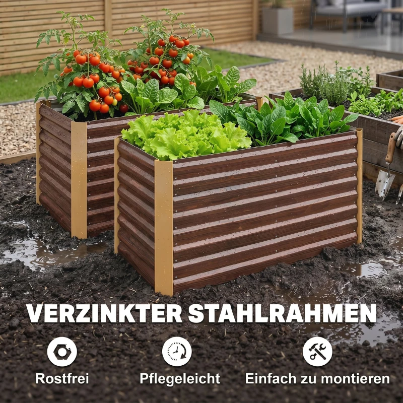 Outsunny Hochbeet 2er-Set, Pflanzkasten, extra tief, Metall, 120 x 60 x 60 cm Braun