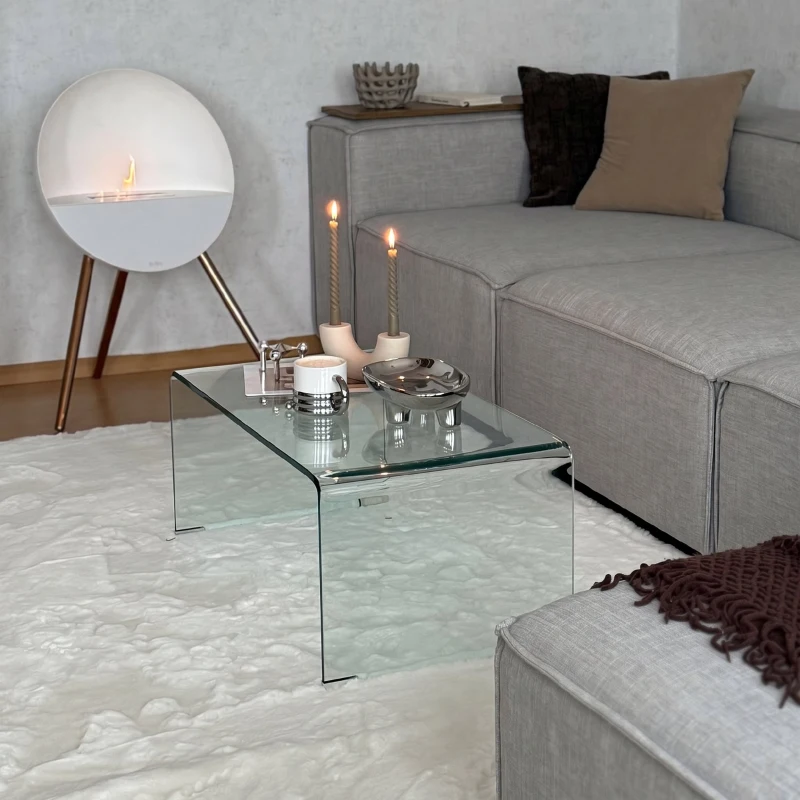HOMCOM Tavolino in Vetro Temperato Moderno da Salotto con Design Monoblocco, 80x45x35 cm, Trasparente