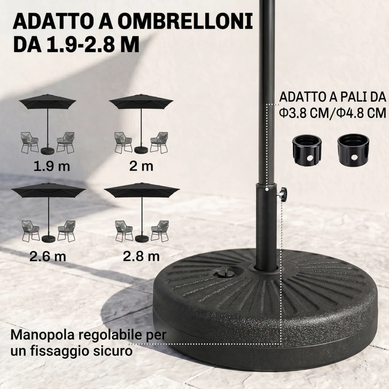 Outsunny Base per Ombrellone da Giardino con Palo Centrale Φ3.8cm e 4.8cm, HDPE Nero