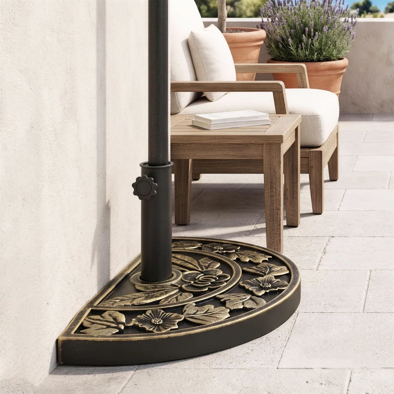 Outsunny Pied de parasol base de lestage parasol demi-cercle poids net 9 kg résine imitation fonte motif fleur bronze