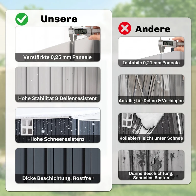 Outsunny Gartenlagerschuppen, Werkzeugschuppen für Gartengeräte, Fenster, Lüftungsöffnungen, abschließbar, Stahl, Dunkelgrau(m-5)